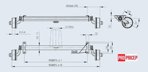 3431631207_os-torsionnaya-al-ko Вісь Компакт AL-KO торсіонна з гальмом 750 кг А-1200, маточина 100x4