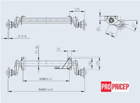 3437486726_os-torsionnaya-al-ko Вісь торсіонна AL-KO без гальма 1000 кг маточина 98х4 1300 мм