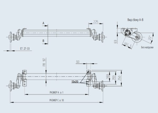 3451954387_os-torsionnaya-al-ko Вісь торсіонна AL-KO без гальма 1300 кг маточина 112х5 1310 мм