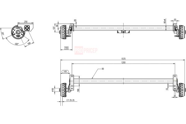 1358 Вісь гальмівна Knott 1350 кг 1800 мм 112х5 (кований важіль)