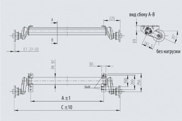 56_3-3 Вісь торсіонна AL-KO без гальма 1300 кг маточина 112х5 1000 мм