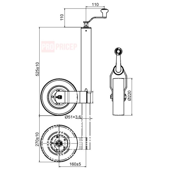 Knott-Ροδάκι-Τρέϊλερ-Βαρέως-Τύπου-500-kg-φαρδιά-ρόδα-1 Опорне колесо TK 60, 500 кг, колесо 200/50 мм, резина, диск сталевий