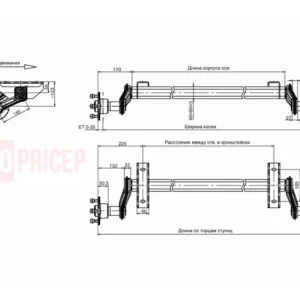 Ось торсионная бестормозная Knott-Autoflex VG 7-L 1000 кг 1200 мм 98х4 (кованый рычаг)