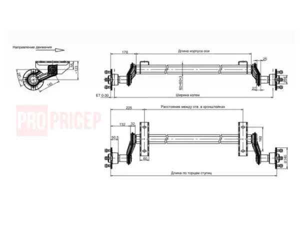 0-02-04-38b112024bcdf93aed1af846925ddf3d26194da49fd506b0acc19b533f02b5c2_ba082f424dc5cc4a Вісь безгальмівна Knott VG 10-М 1000 кг, B=1900, C=2350, 98x4 (кований важіль)
