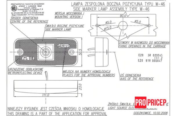 3444 Ліхтар габаритний бічний світлодіодний WAS 223 W46