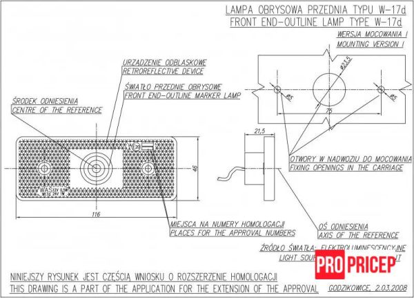 43пп34 Ліхтар габаритний передній світлодіодний WAS 105p W17D