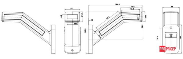 443322 Ліхтар контурний світлодіодний WAS 1389З W168.6 правий