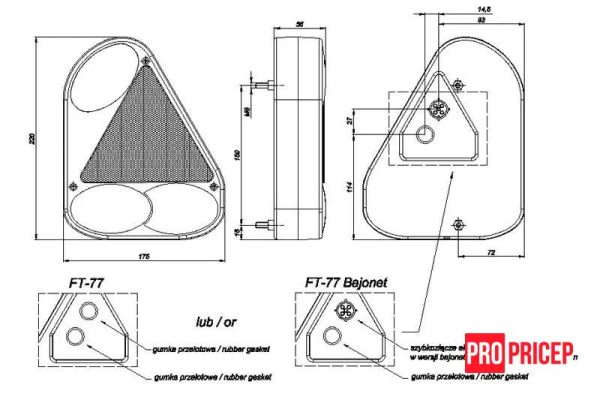 цкпМП Ліхтар задній на причіп FRISTOM FT-077 PCOF правий із заднім ходом