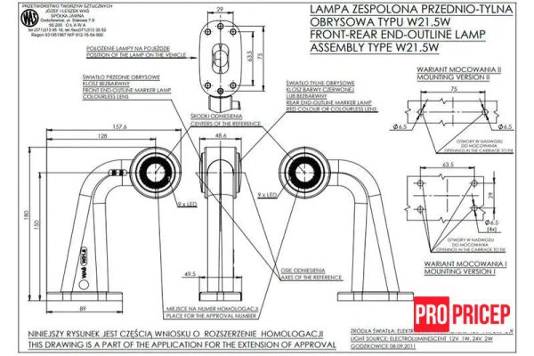 кркр Ліхтар контурний світлодіодний WAS 499BCP W21.5W правий