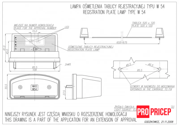 нл Ліхтар освітлення номера світлодіодний WAS 246 W54