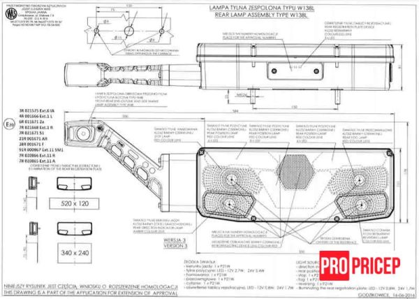 уки Ліхтар задній на причіп гібридний WAS 1053 W138L лівий