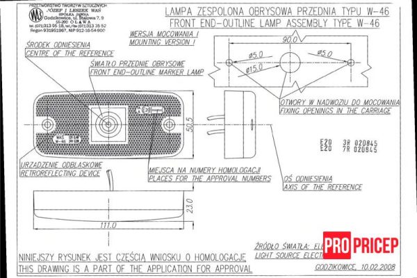 усмс Ліхтар габаритний передній світлодіодний WAS 225 W46
