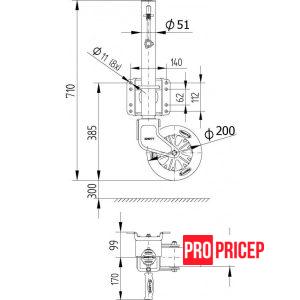 Гвинтове опорне колесо Knott Autoflex TK51-210/50 M 150 кг з хомутом 6D7983.001